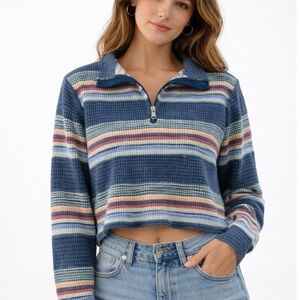 SO Striped Half-Zip Sweater in Blue, Cream, Pink